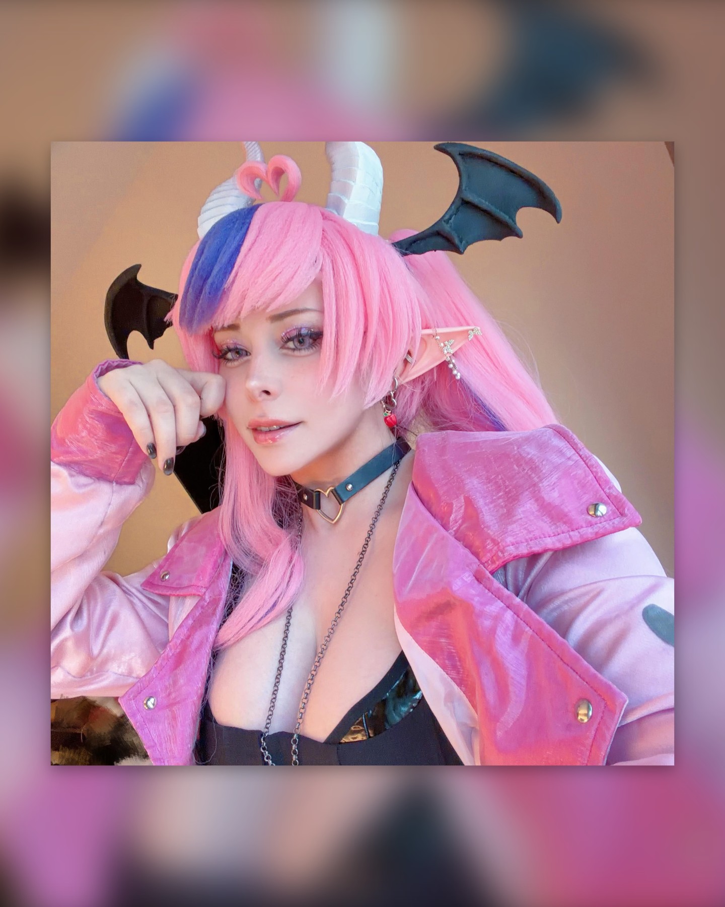 Demon cosplay with pink wig